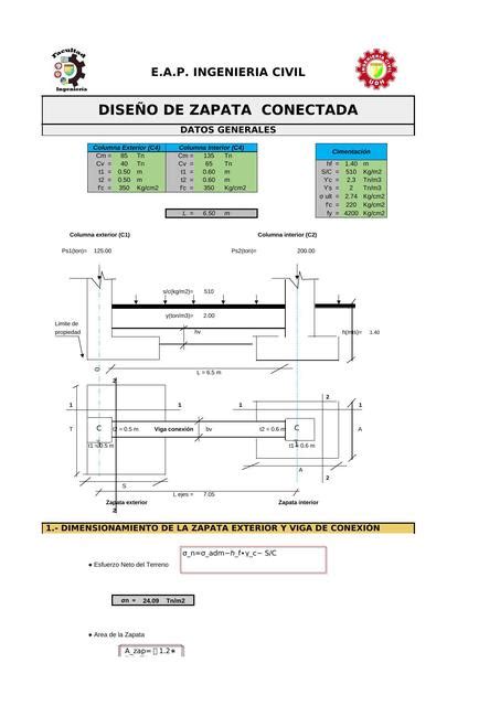 Hoja De Calculo Para Dise O De Zapata Conectada Xls Apuntes De