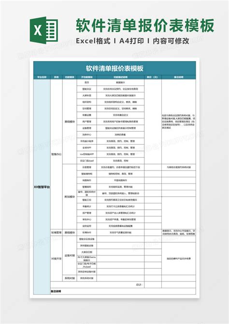 软件清单报价表excel模板下载熊猫办公