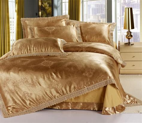 Luxury Gold Jacquard Satin Cotton Silk Comforter Sets Duvet Cover Quilt