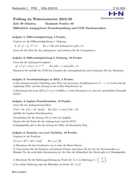 Pruefung Wi Se Ppm Mathematik Ppm Wise Pr