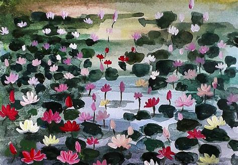 The Lotus Field Painting by Sahani Madihage | Artmajeur