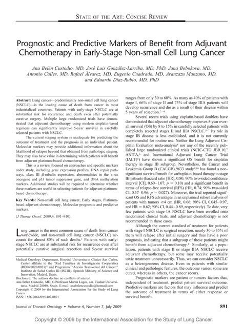 Pdf Prognostic And Predictive Markers Of Benefit From Adjuvant