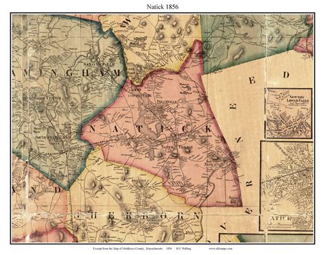 Natick Massachusetts 1856 Old Town Map Custom Print Middlesex Co Old Maps