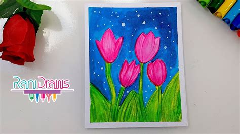 How To Draw A Landscape Tulips With Watercolor Easy Drawing Ideas