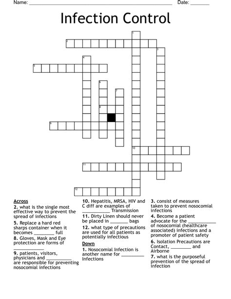 Infection Control Crossword Wordmint