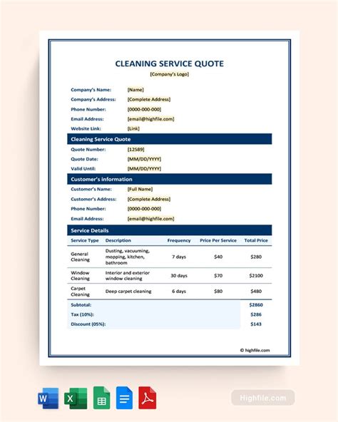 Cleaning Service Quote Template - Estimate Cost Professionally