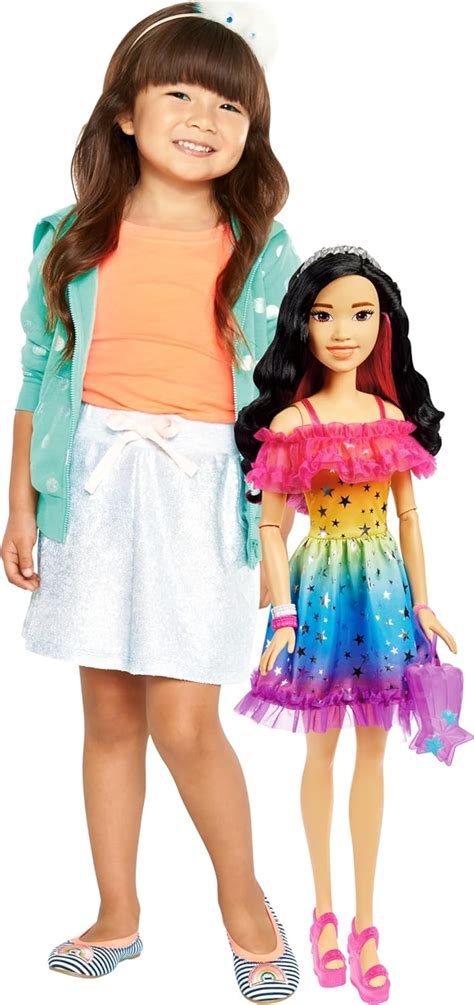 Large Barbie Doll With Black Hair Inches Tall Rainbow Dress And