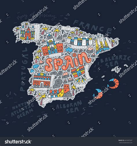 Vector Illustration Cartoon Spain Map Architecture Stock Vector ...