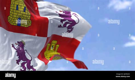 The Castile And Leon Flag Waving In The Wind On A Clear Day Castile