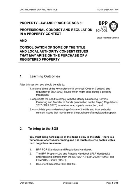 Property SGS 5 Description 2223 LPC PROPERTY LAW AND PRACTICE SGS 5