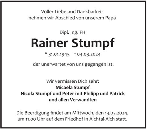 Traueranzeigen Von Rainer Stumpf Stuttgart Gedenkt De