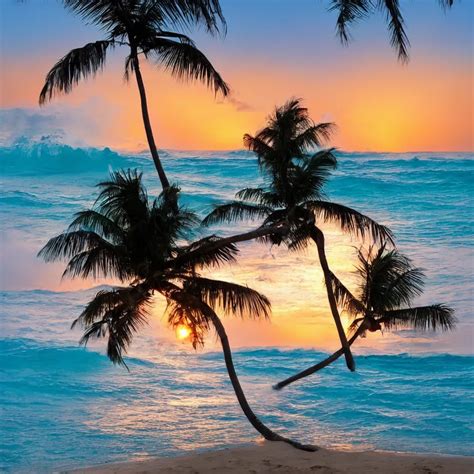 A Tropical Beach With A Beautiful Sunset Stable Diffusion