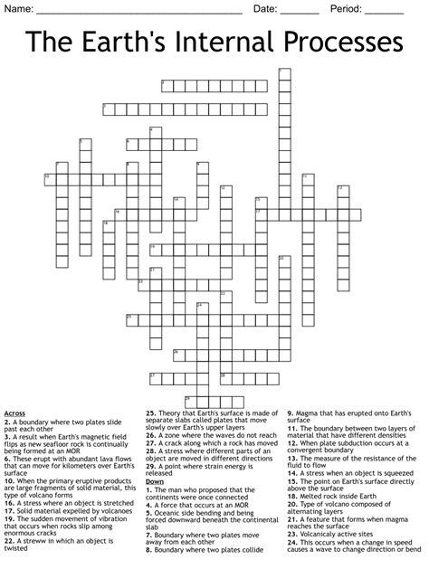 The Earth S Internal Processes Crossword WordMint