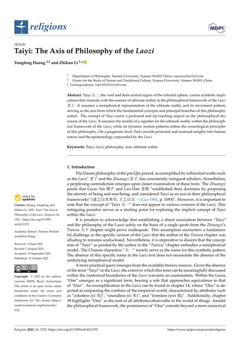 Pdf Taiyi The Axis Of Philosophy Of The Laozi