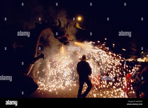 Drac dragon at the Correfoc Fireworks Parade Festa de la Merce Barcelona Catalonia Spain Stock ...