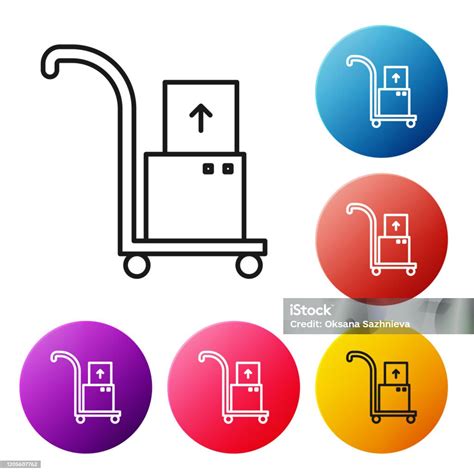 Zwarte Lijn De Vrachtwagen En De Dozenpictogram Geïsoleerd Op Witte