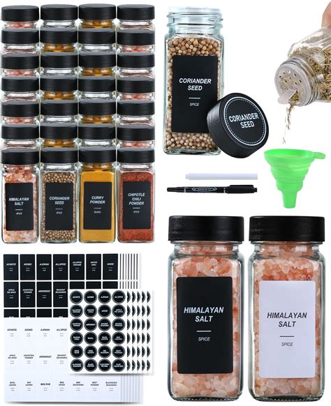 Jarxsun 4oz Black Glass Empty Spice Jars With Label 36 Pcs Spice Containers With