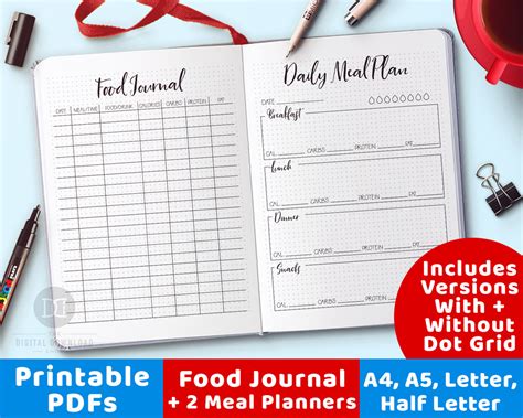 Food Journal Printable 2 Meal Planner Printables The Digital