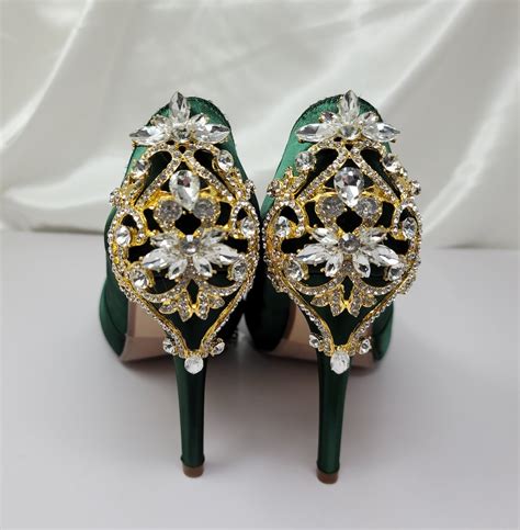 Green Bridal Shoes With Gold Crystal Back Design Hunter Green Wedding Shoes Over 100 Colors