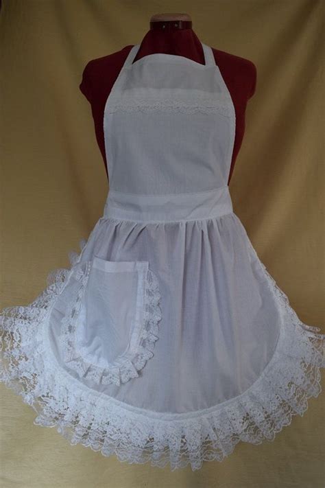 Fabriquecreations Retro Vintage 50s Style Full Apron Pinny White