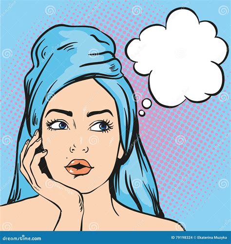 Woman After A Shower Thinking About Something Vector Illustration In Pop Art Comic Style Stock