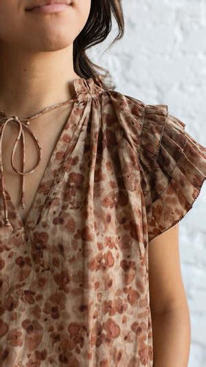 Grade And Gather Ruffle Sleeve Blouse Brown Garmentory