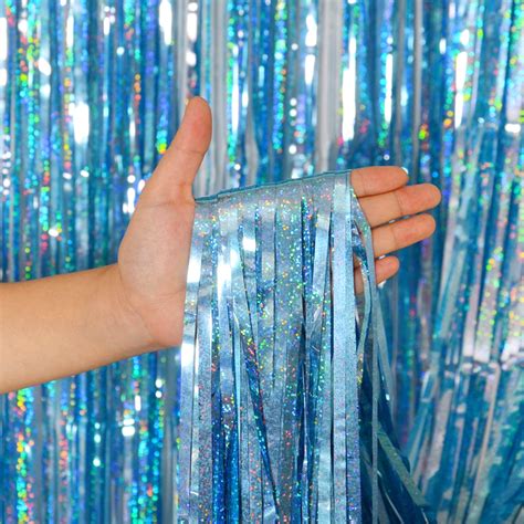 Mioparty™ Light Blue Foil Fringe Curtain Metallic Photo Booth Backdrop