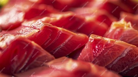 Premium Photo Macro Shot Yellow Fin Tuna Steak Background Fresh Rare