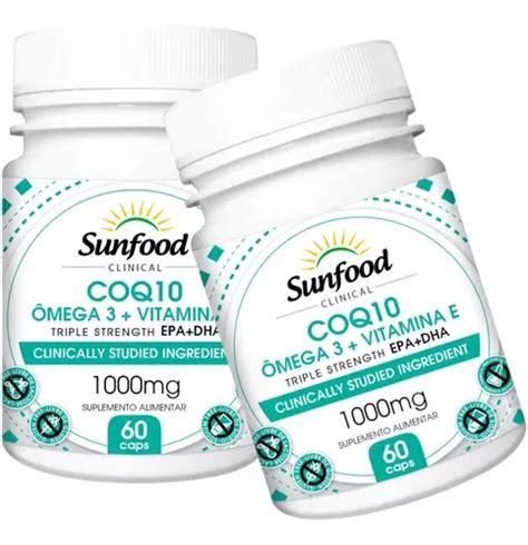 Coenzima Q10 Ômega3 Vitamina E 1000mg 2 Frasco Sunfood