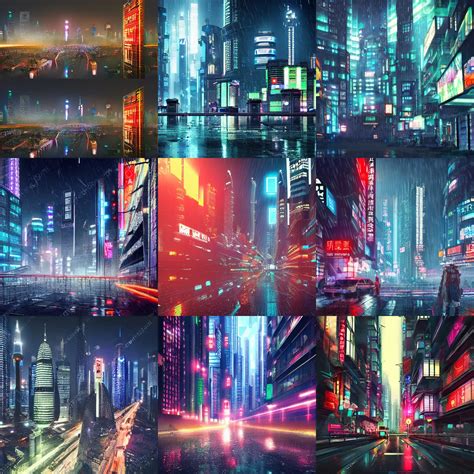 Cyberpunk City In Shanghai Rain Night Photorealistic Stable