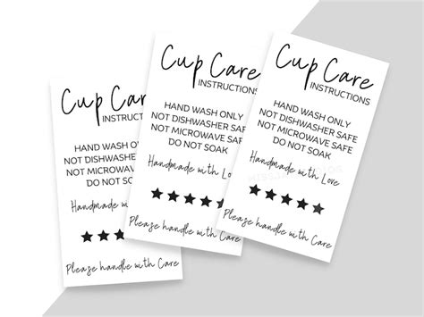 READY TO PRINT Cup Care Instructions Card, Handmade Cup Inserts ...