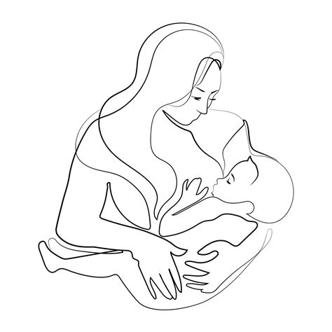 Woman Breastfeeding Her Baby Continuous Line Drawing Logo Icon Emblem