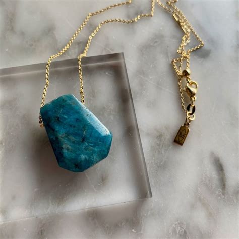 Geometric Pendant Blue Apatite Geometric Pendant Gold Stainless Steel