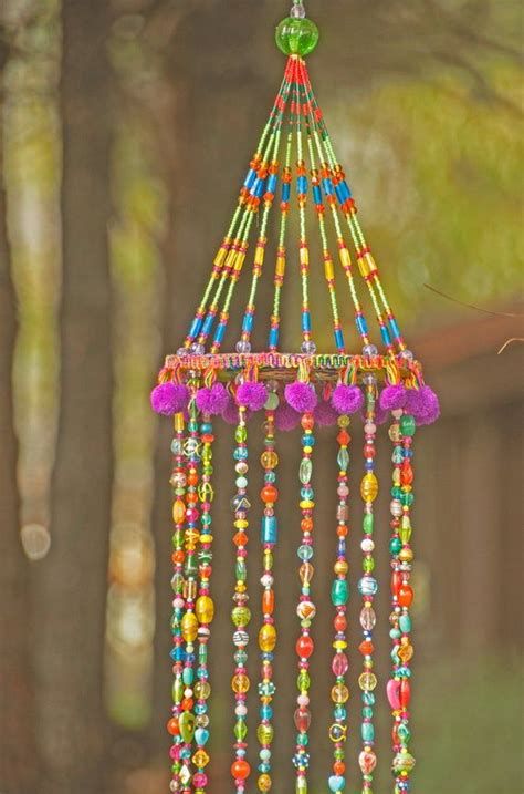 Bohemian Beaded Mobile With Brass Bells Boho Chic Decor Etsy In 2020 Boho Chic Decor Brass