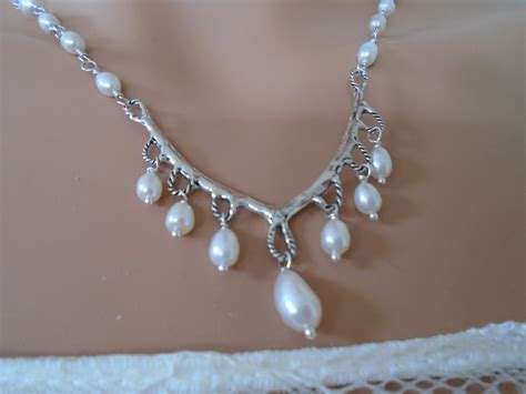 White Pearl Necklace Earring Set Bridal Wedding Jewelry Handmade