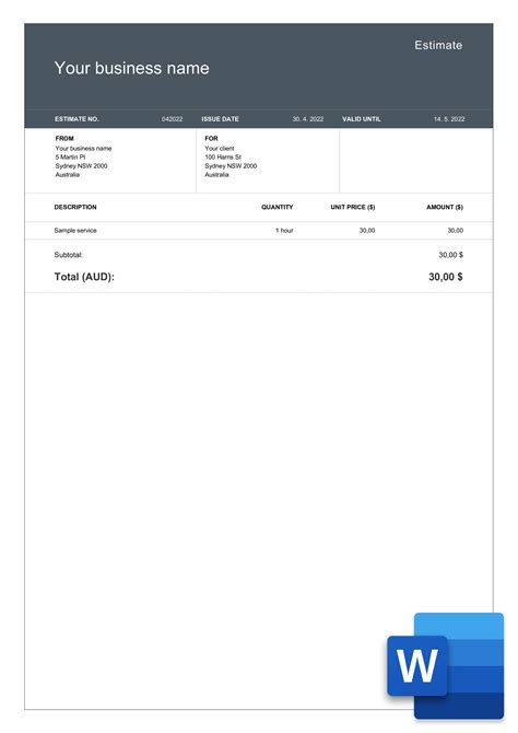 Estimate Templates in Word - Free & Editable | Billdu