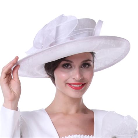 Women Church Hats Outwear Outfits Hat White Wide Brim Large Size ...