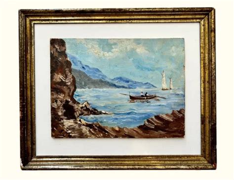 TABLEAU ANCIEN HUILE sur bois Marine att à Carlo Garino 1864 1944