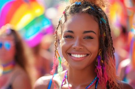 Premium Photo Happy Black Smiling Lesbian Girl In A Crowd Of People