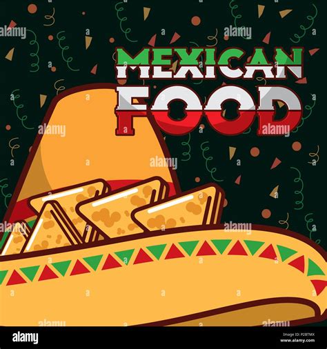 Traditional Hat And Nachos Mexican Food Vector Illustration Stock