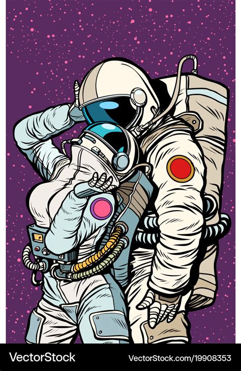 Cosmic Love Of Cosmonauts Man Hugs Woman Vector Image