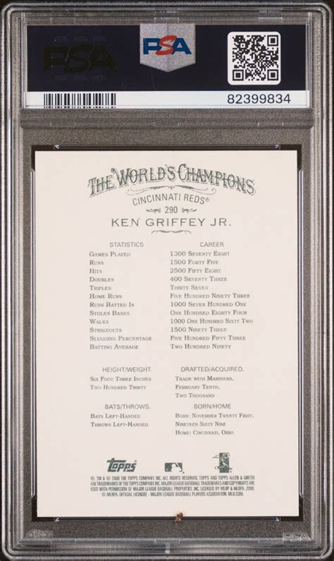 2008 TOPPS ALLEN GINTER 290 KEN GRIFFEY JR REDS HOF PSA 10 B3793218