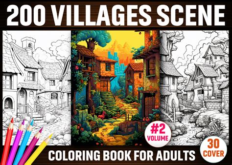 200 Villages Scene Coloring Pages - KDP Graphic by E A G L ECreative