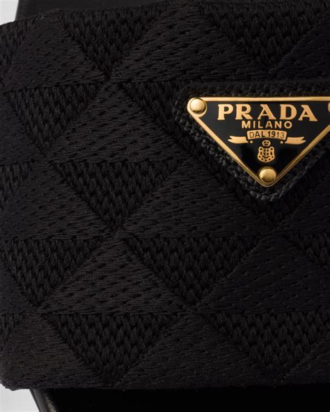 Black Embroidered Fabric Slides | PRADA