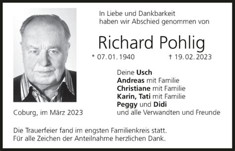 Richard Pohlig Traueranzeige Trauer InFranken De