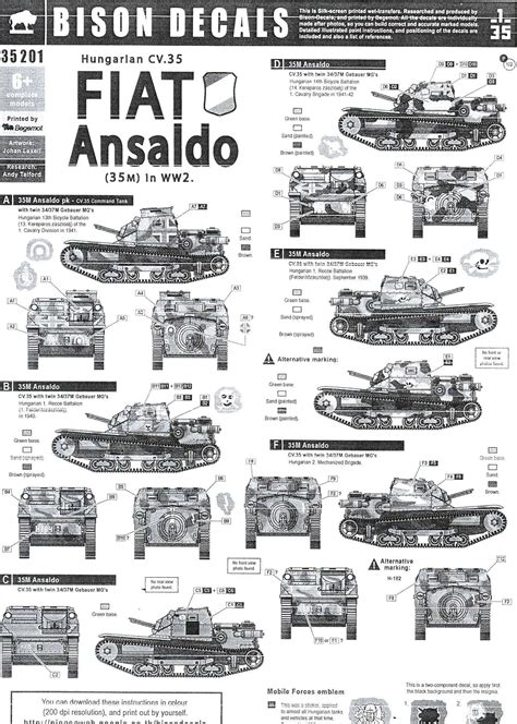 Bison Decals 135 Fiat Ansaldo Cv 35 Hungarian 35m Light Tank