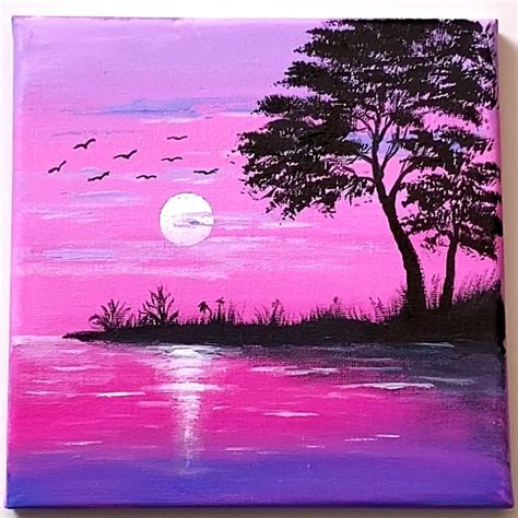 Purple Sunset Landscape Acrylic Painting Purple Sunset Landscape