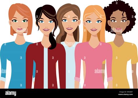 Group Of Women Cartoon Icon Over White Background Colorful Design