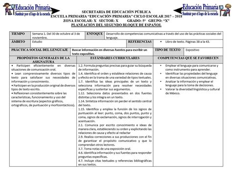 Planeación del quinto grado para el segundo bloque del ciclo escolar