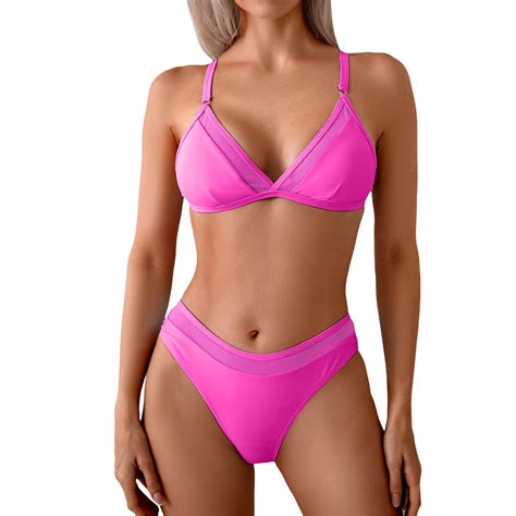 Hwmodou Bikini Sets For Women 2 Piece Set V Neck Low Rise Crisscross Back Self Tie Spaghetti